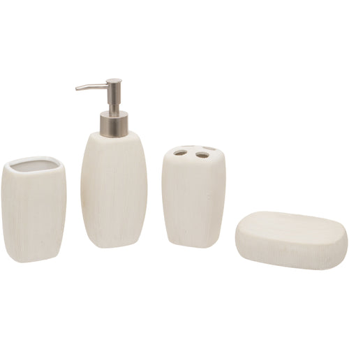 White Oval 4 Piece Bathroom Set - Soap/Lotion Dispenser, Toothbrush Holder, Tumbler, Soap Dish