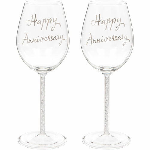 Set of Two Happy Anniversary Wine Glasses