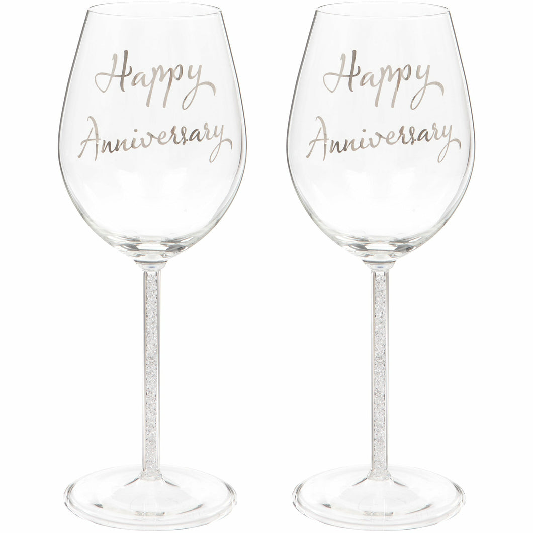 Set of Two Happy Anniversary Wine Glasses