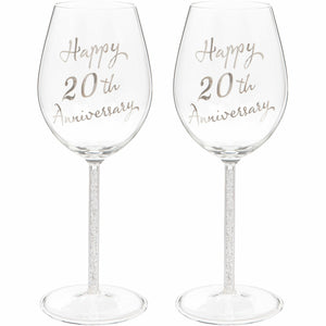 Set of Two 20th Anniversary Wine Glasses