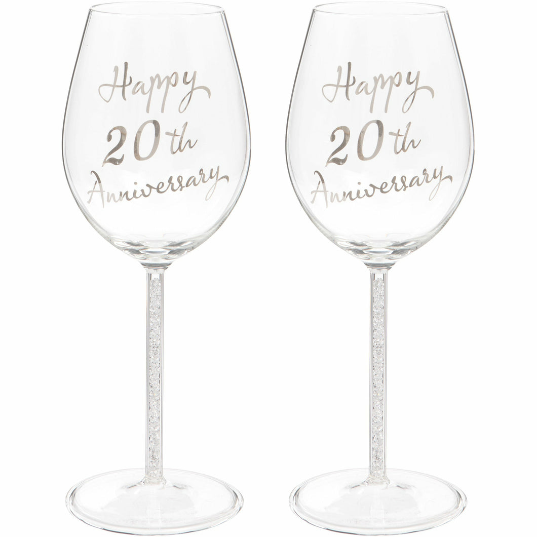 Set of Two 20th Anniversary Wine Glasses