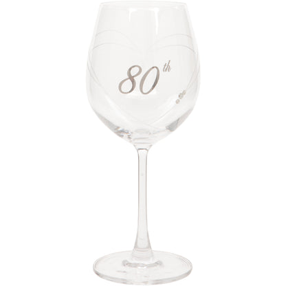 Etched Heart Wine Glass - 80th