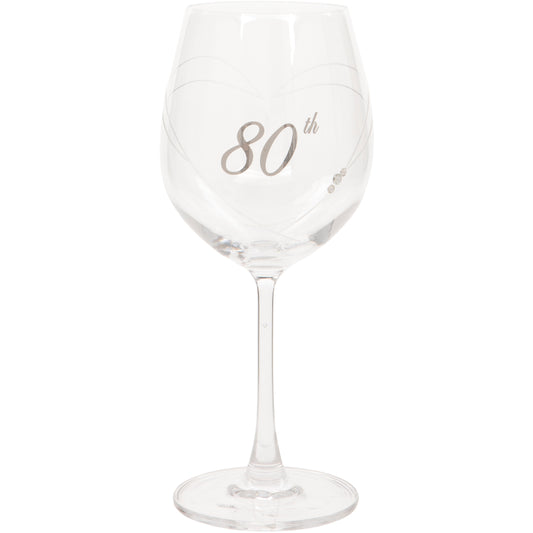 Etched Heart Wine Glass - 80th