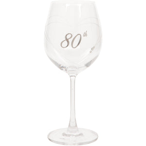 Etched Heart Wine Glass - 80th
