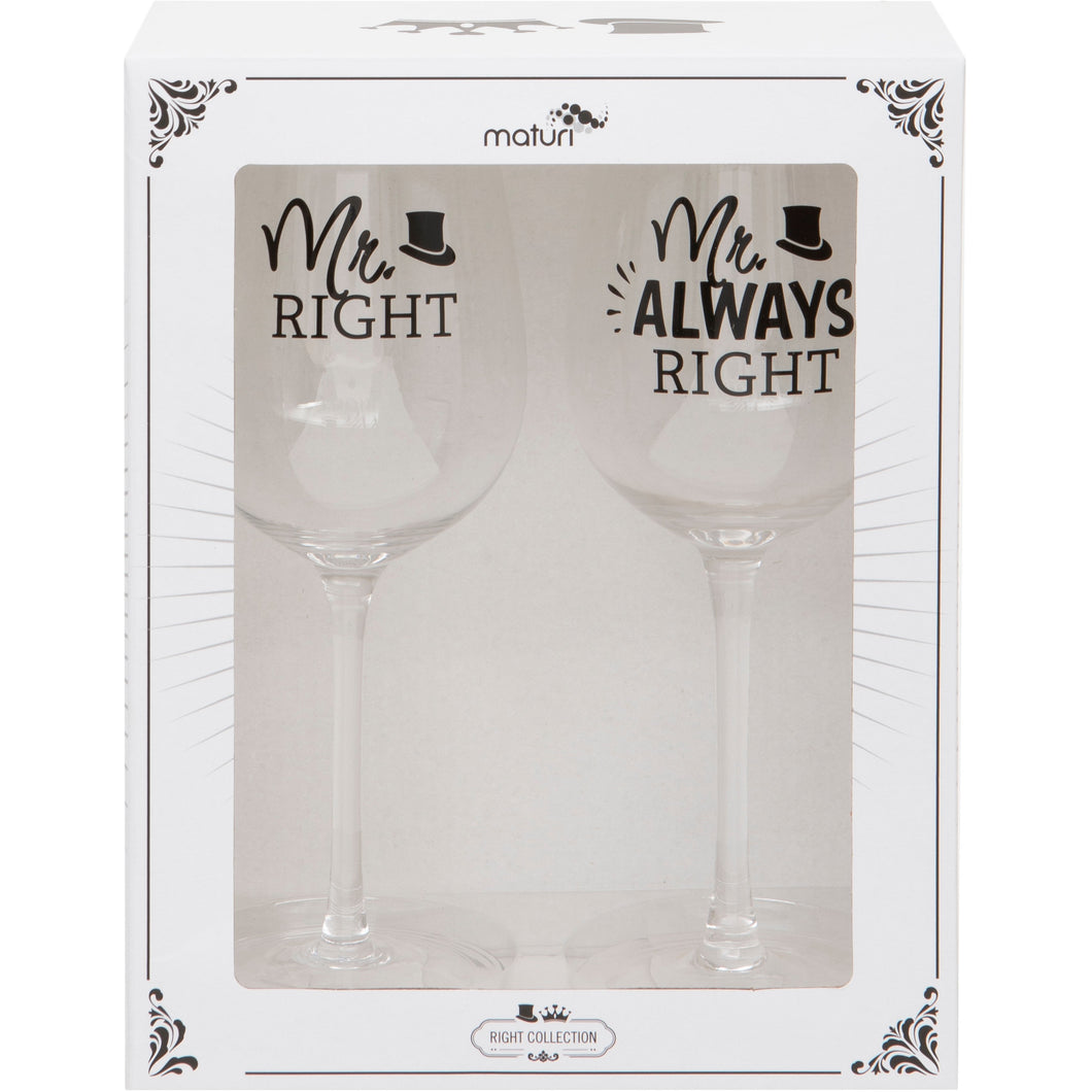 Set of Two Mr Right Mr Always Right Wine Glasses