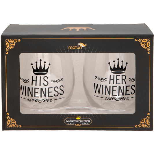 Set of Two - His/Her Wineness Stemless Glasses