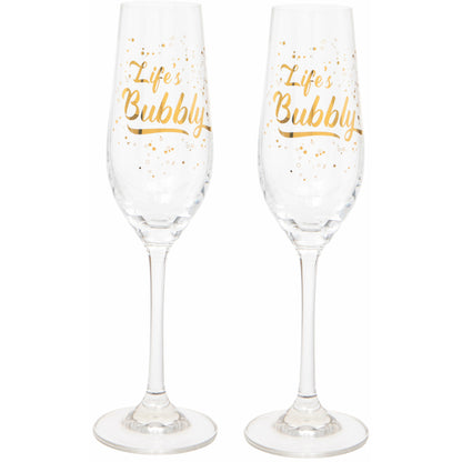 Set of Two 'Life's Bubbly' Champagne Flutes