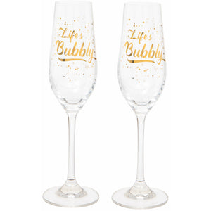 Set of Two 'Life's Bubbly' Champagne Flutes