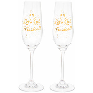 Set of Two 'Let's Get Fizzical' Champagne Flutes