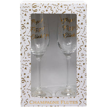 Load image into Gallery viewer, Set of Two &#39;Pop, Fizz, Clink&#39; Champagne Flutes