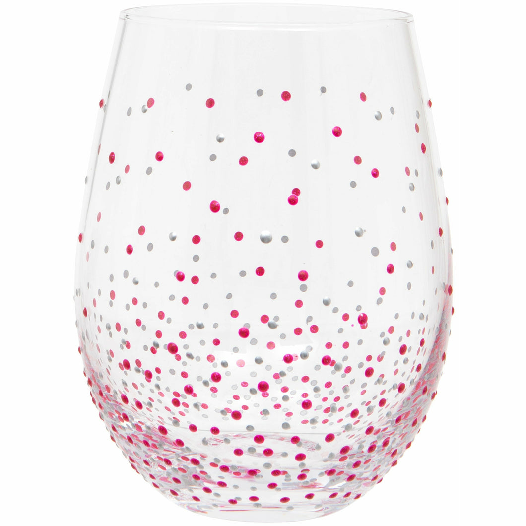 Hand Painted Red Dot Stemless Wine Glass