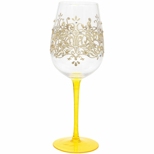 Hand Painted Gold Flock Wine Glass