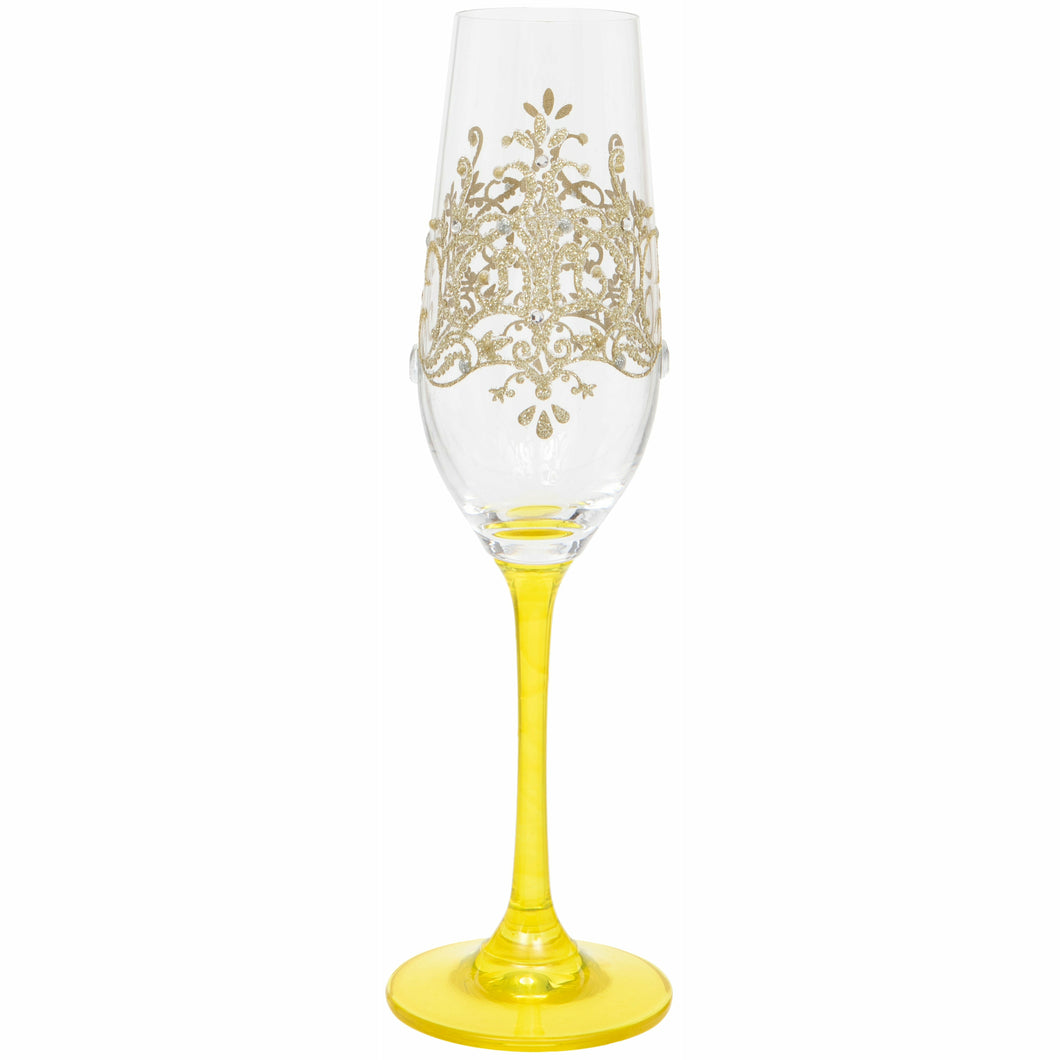 Hand Painted Gold Flock Champagne Flute