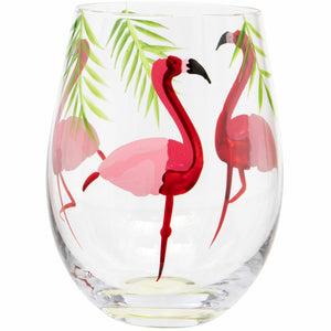 Hand Painted Flamingo Stemless Wine Glass