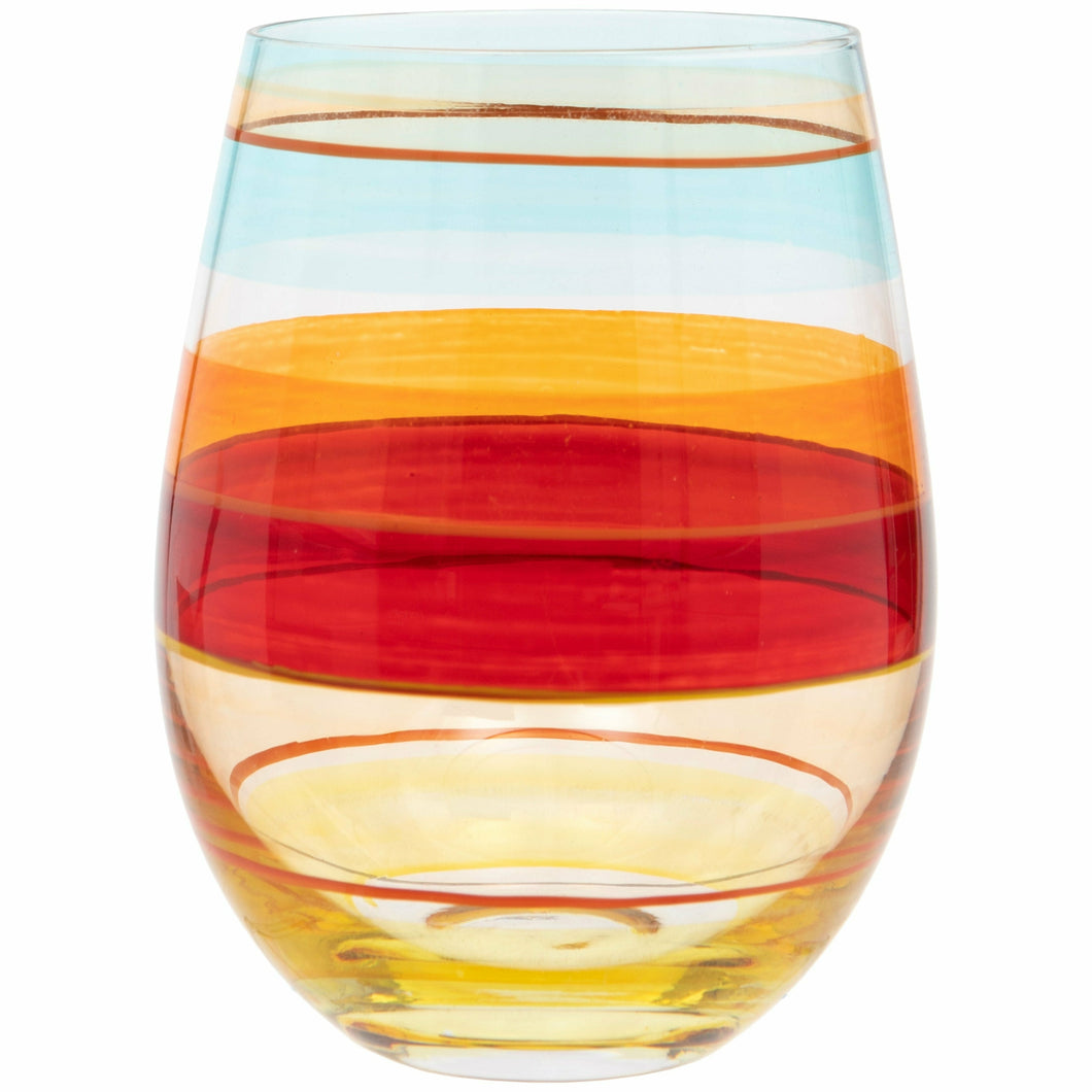 Hand Painted Light Stripe Stemless Wine Glass