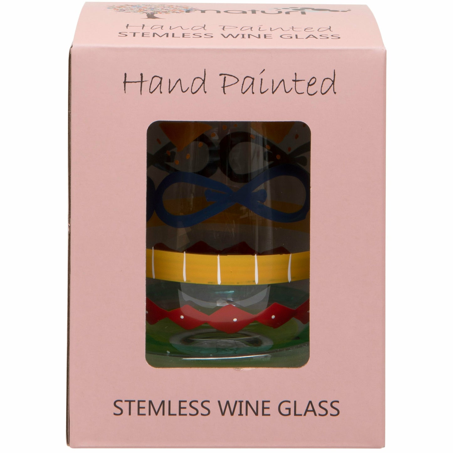 Hand Painted Multi Print Stemless Wine Glass