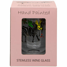 Load image into Gallery viewer, Hand Painted Zebra Stemless Wine Glass