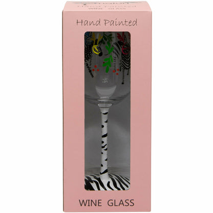 Hand Painted Zebra Wine Glass