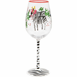 Hand Painted Zebra Wine Glass