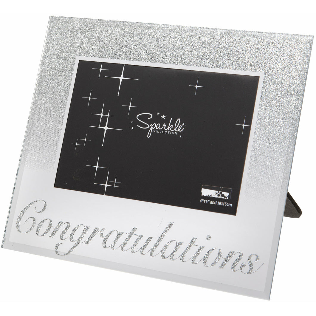 Congratulations Mirrored Glitter 6 x 4 Inch Photo Frame