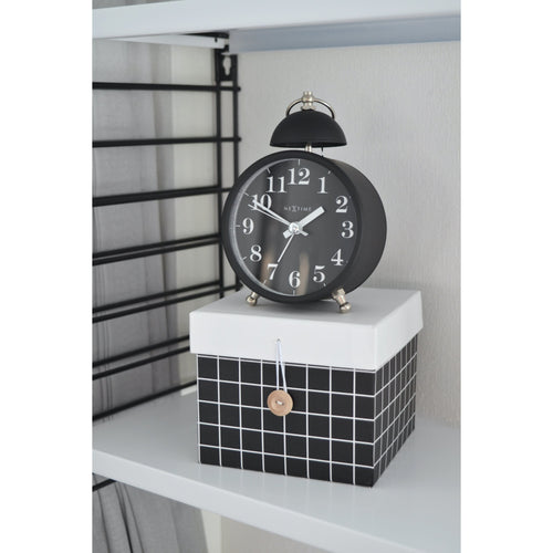 NeXtime - Alarm clock – Ø 16 cm - Metal – Black– Loud Alarm- 'Single Bell'