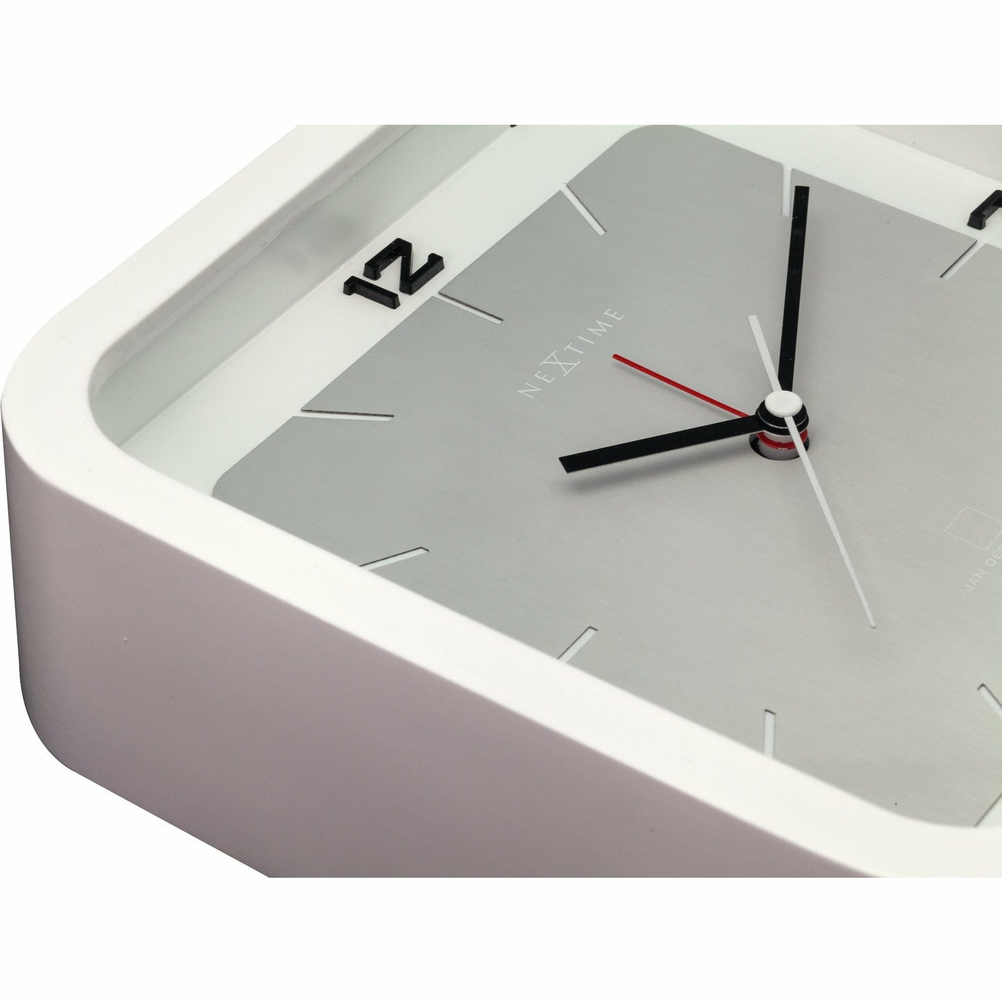 NeXtime - Table clock - 20 x 20 x 6 cm - Wood - White - 'Square Alarm'