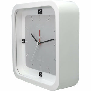 NeXtime - Table clock - 20 x 20 x 6 cm - Wood - White - 'Square Alarm'