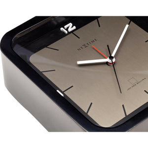 NeXtime - Table clock - 20 x 20 x 6 cm - Wood - Black - 'Square Alarm'