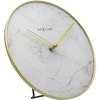 NeXtime- Table / Wall clock - Ø 20 cm - Glass / Metal - White - 'Marble'