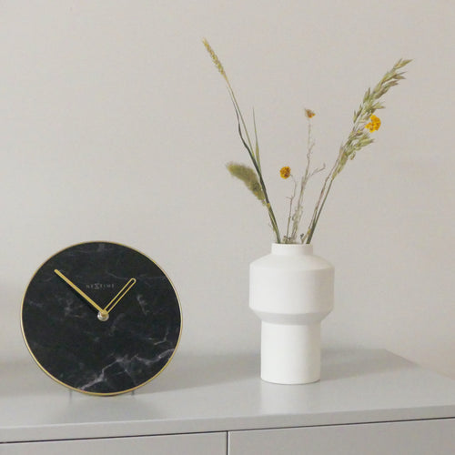 NeXtime- Table / Wall clock - Ø 20 cm - Glass / Metal - Black - 'Marble'