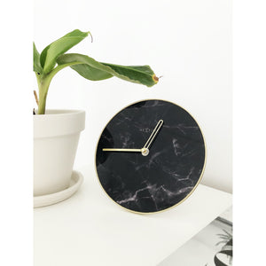 NeXtime- Table / Wall clock - Ø 20 cm - Glass / Metal - Black - 'Marble'
