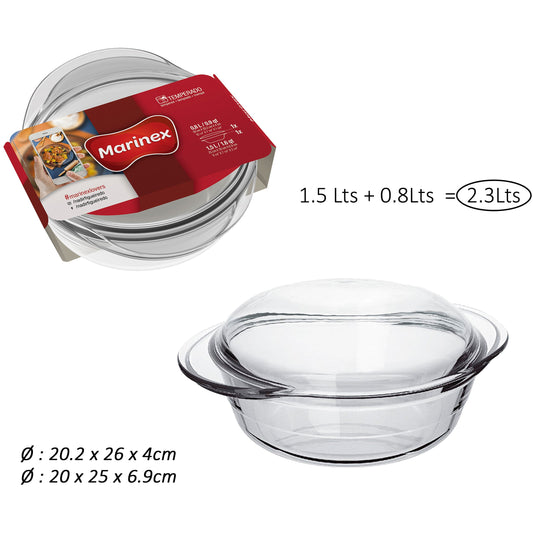 Glass Casserole Oven Dish With Lid - 2.3 Litre