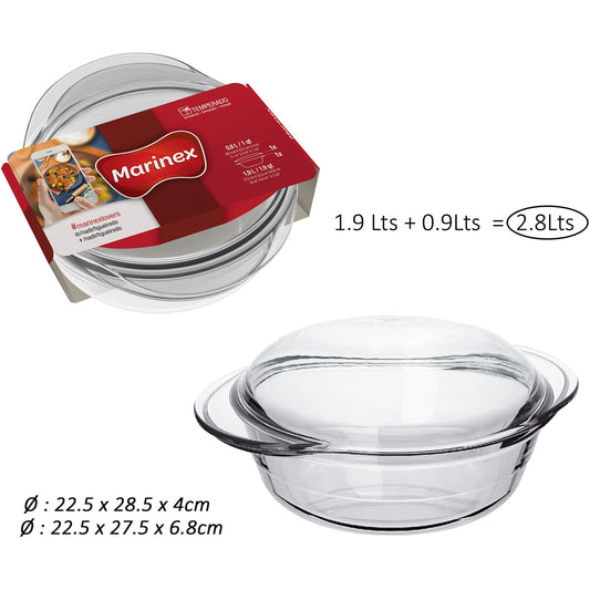 Glass Casserole Oven Dish With Lid - 2.8 Litre