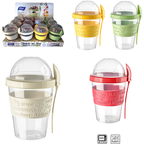 Yoghurt Cup with Lid & Spoon - Multiple Colours