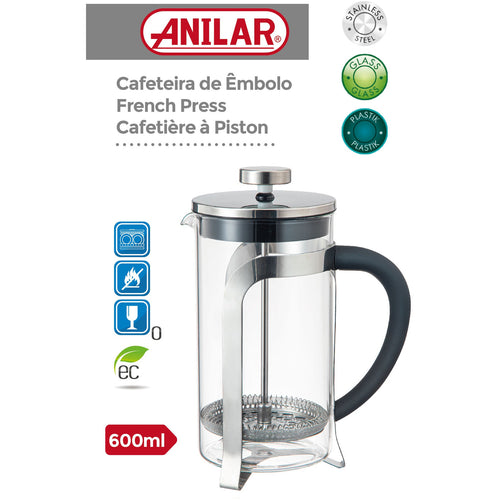 French Press in Glass & Stainless Steel - 600ml