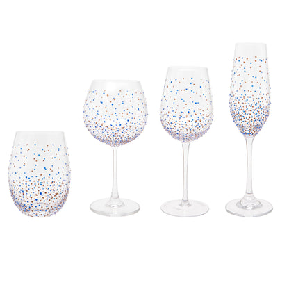 Hand Painted Blue Dot Champagne Flute