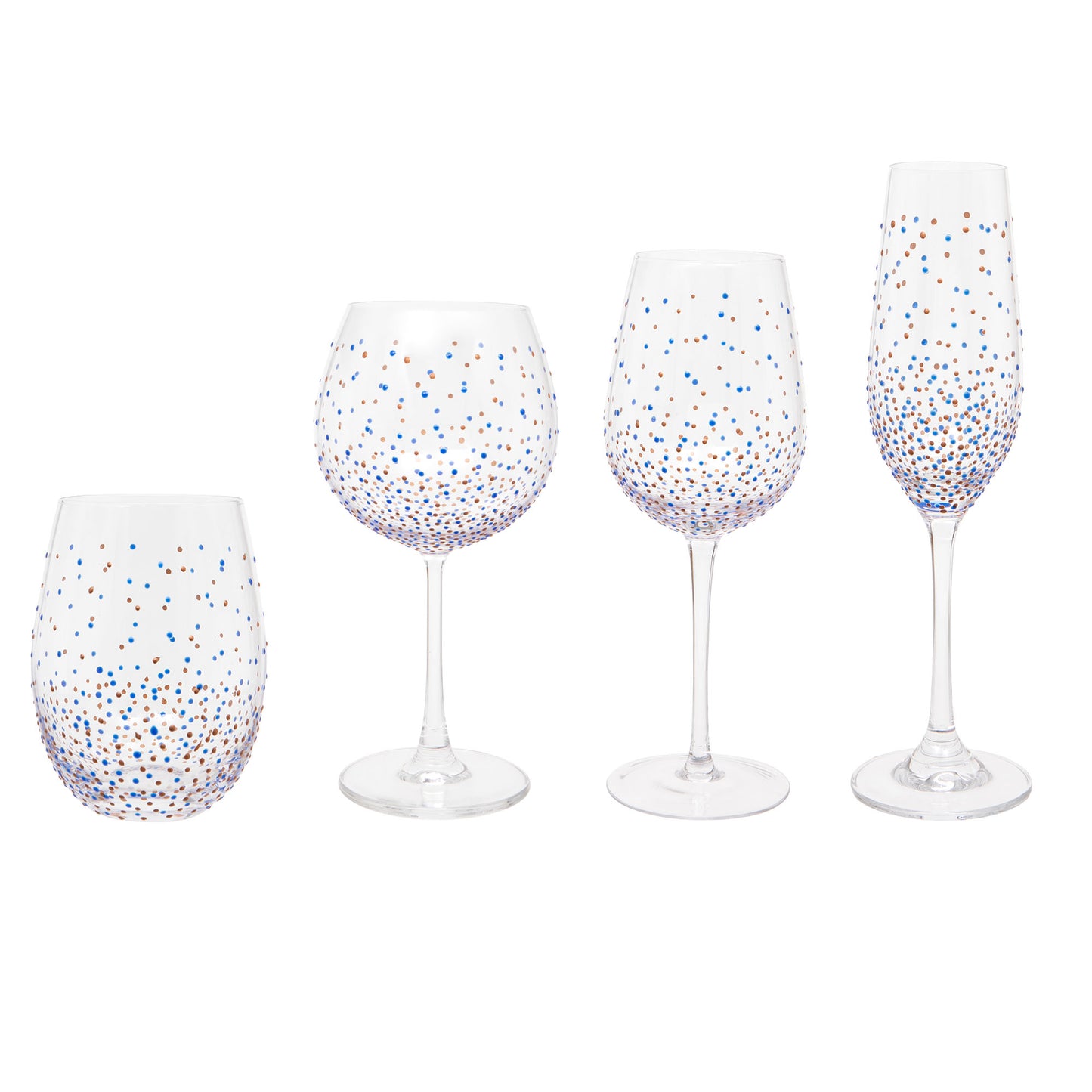 Hand Painted Blue Dot Stemless Wine Glass