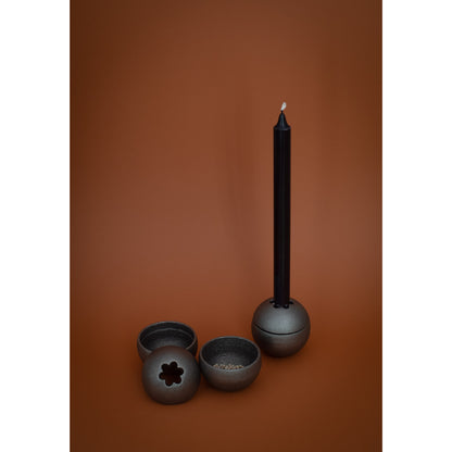 Drosselmeyer Orb Candle Holder in Black Cast Iron
