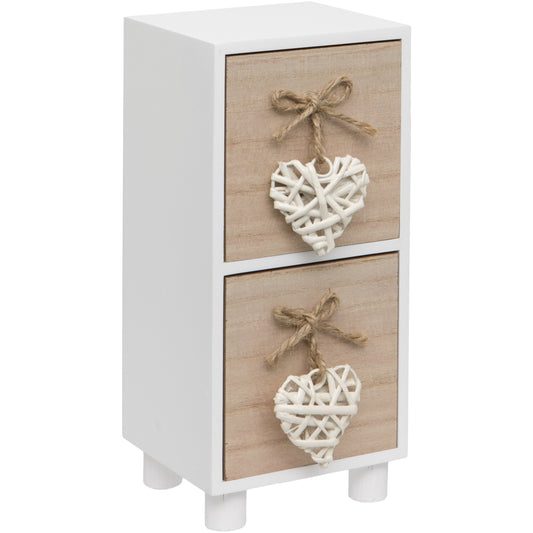 Maturi White Woven Heart Wooden Two Drawer Chest