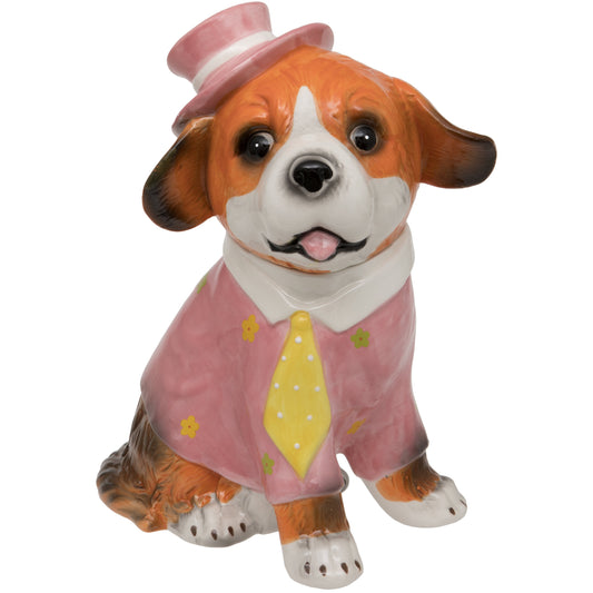 Pink Hat and Yellow Tie Dog Ceramic Trinket