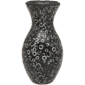 Black and Silver Crackled Glass Mosaic Vase