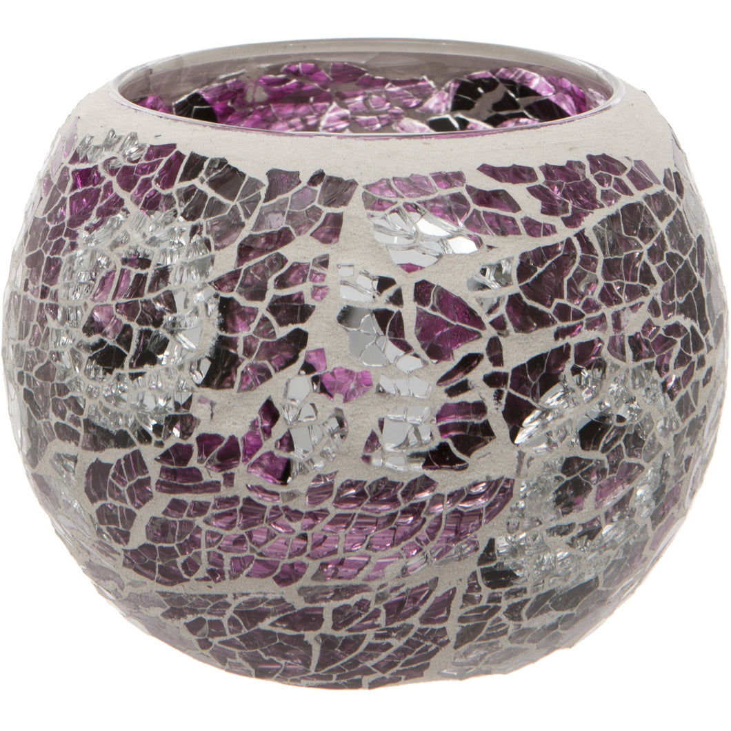 Purple Crackled Glass Mosaic Tealight Holder