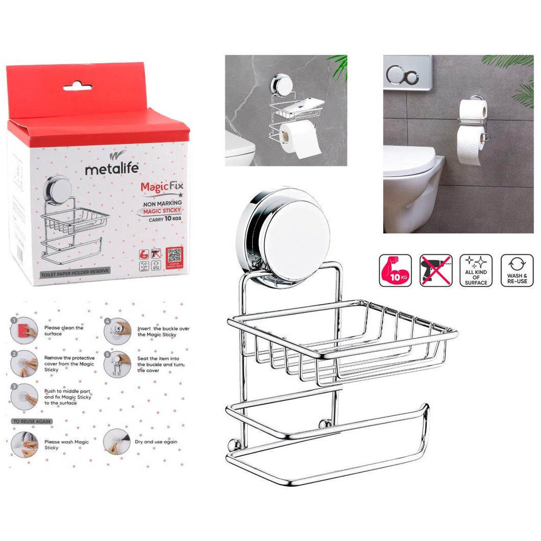 Non-Drill Toilet Roll Holder with Shelf