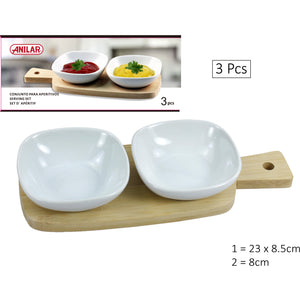 Set of 2 Appetizers Serving Dishes with Tray