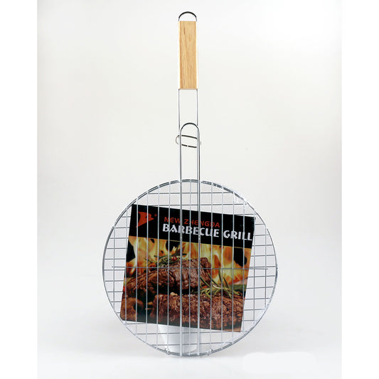 Round Barbecue Grill Basket Turner with Wooden Handle 30cm