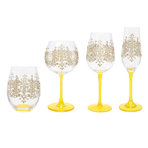 Hand Painted Gold Flock Wine Glass