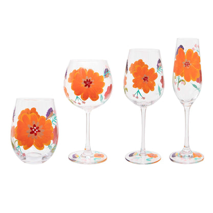 Hand Painted Flowers Champagne Flute