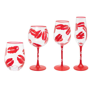Hand Painted Kiss Stemless Wine Glass